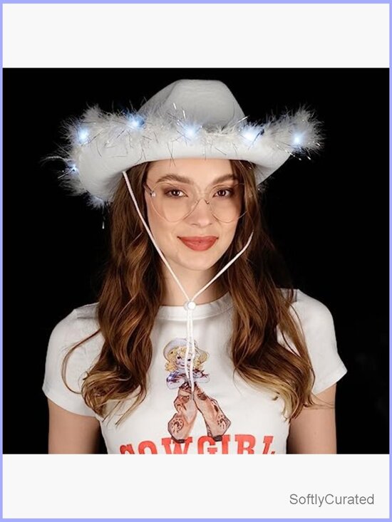 Light Up Cowboy Hat and Heart Glasses Set LED Costume Accessory main image 7